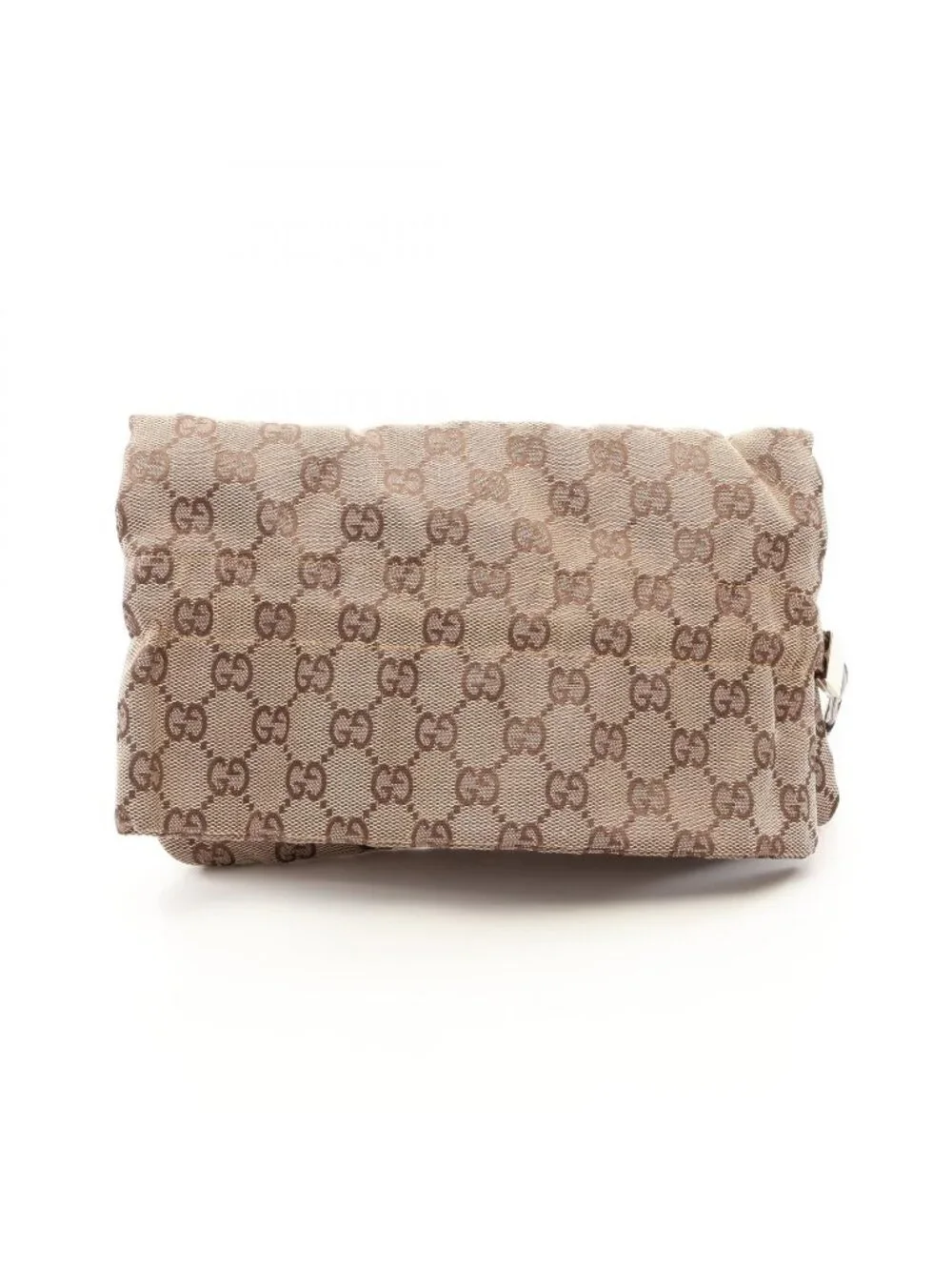 Gucci Pouch GG Canvas Drawstring Beige Leather